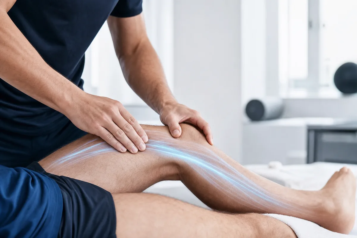 Sports medicine clinician working on an athlete's knee